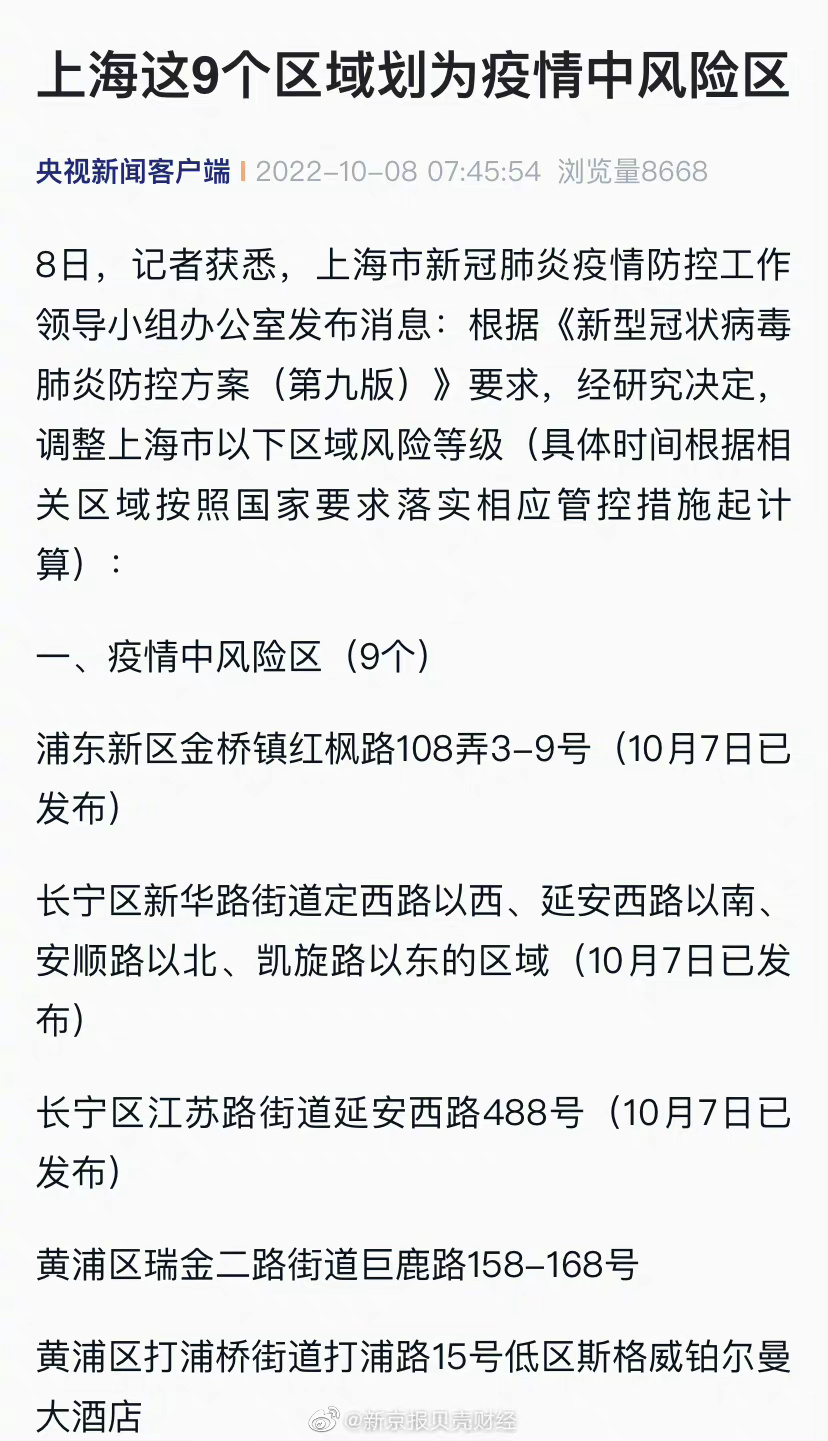 上海最新疫情中风险区通知及信息更新
